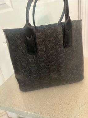 Michael Kors Black & Gray Logo Mini Tote Bag MK Signature Small Shopper Handbag